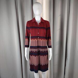 Max Studio Women's Red, Blue, Cream Geometric Print Midi Dress Size Small